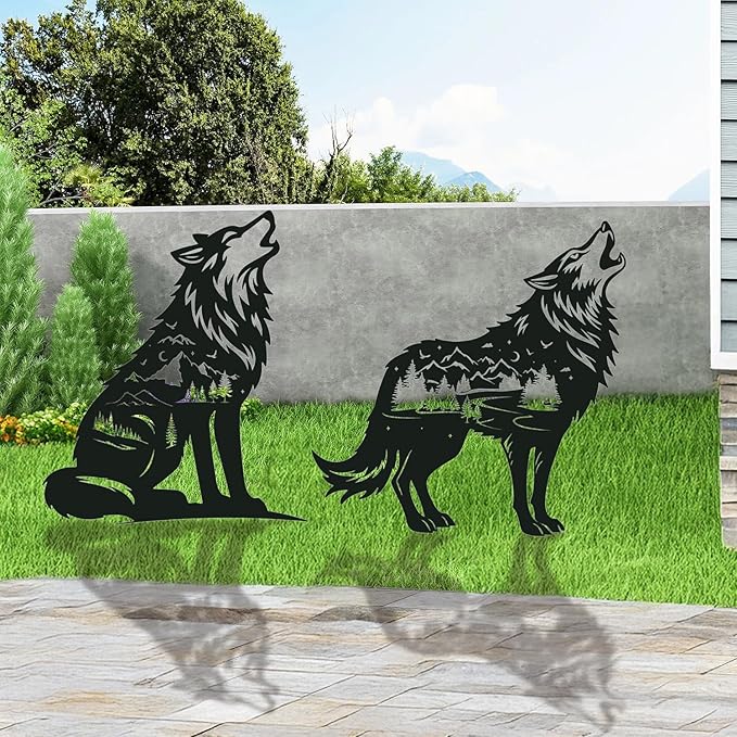 Wolf Metal Garden Stakes Yard Decor, Lawn Ornaments, Yard Art - Image 5