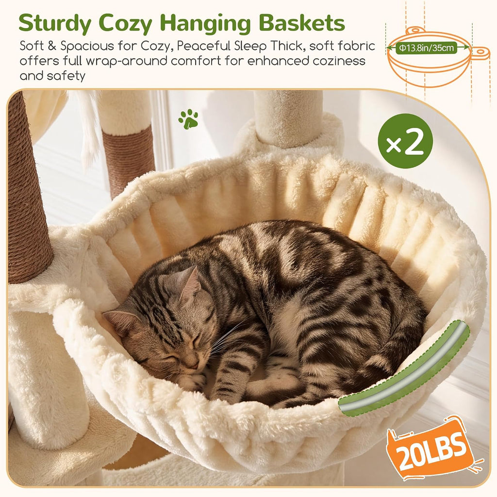 Globlazer Heavy Duty Cat Tower for Indoor Cats 20lb, 73in, S73B, Beige