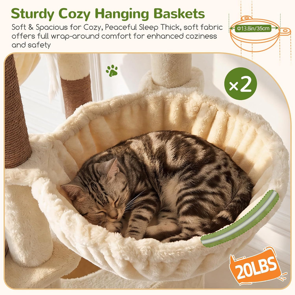 Globlazer Heavy Duty Cat Tower for Indoor Cats 20lb, 73in, S73B, Beige