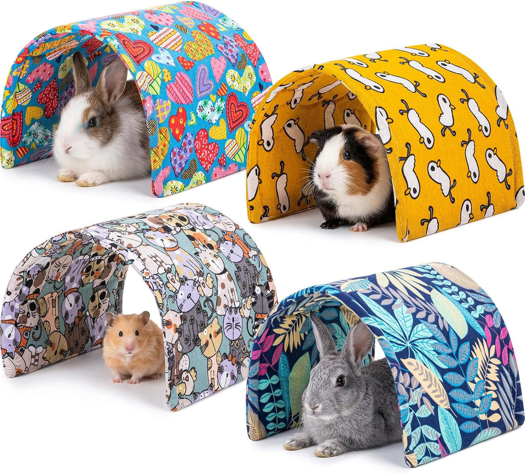 BreezeHug 4 Pcs Guinea Pig Tunnel Foldable Rabbit Hideout Washable and Soft Bunny Hide House Ferret Tunnel Toys Cage Accessories for Small Animal Hamster Hedgehogs Chinchilla(Vivid Mix)