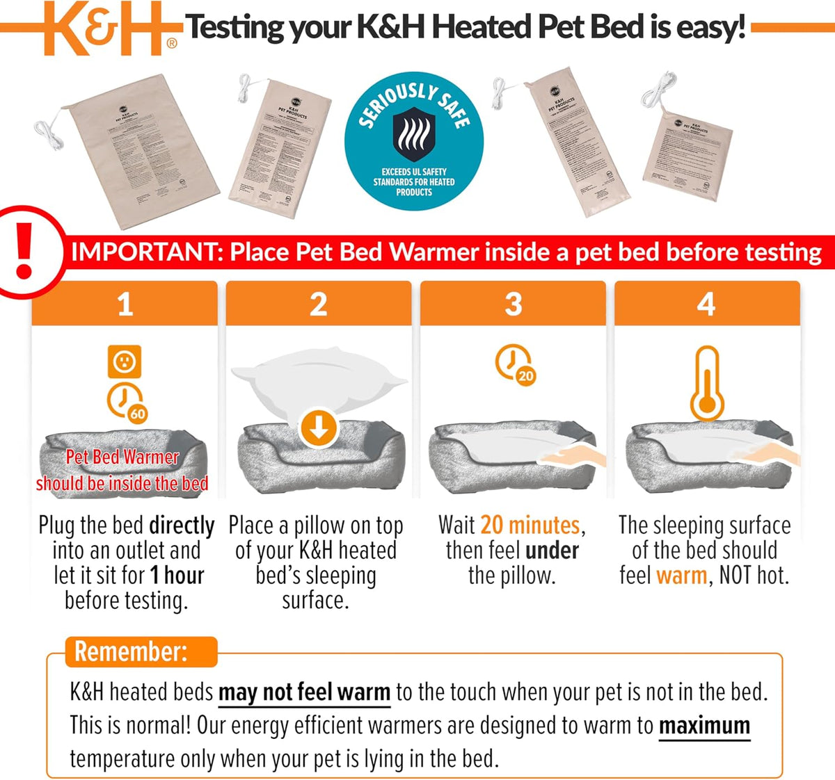 K&H Pet Bed Warmer, Safety Listed, Dog Heating Pad, Large 23.75x11in Tan
