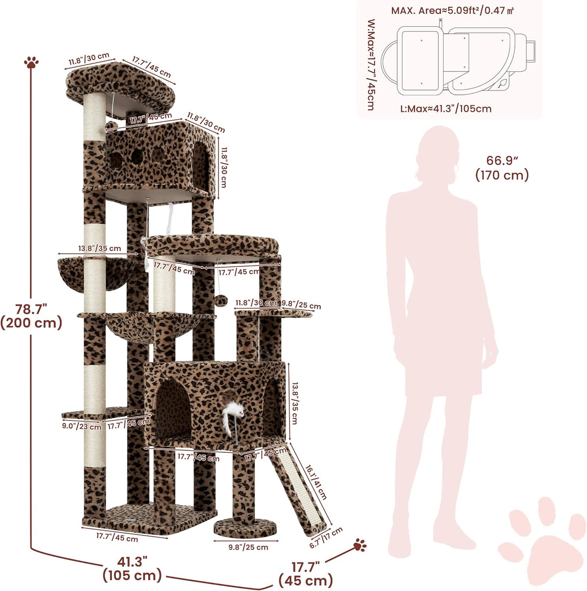 Cat Tree, 78.7" Tall Heavy Duty Cat Tower for Indoor Cat VCT033BW