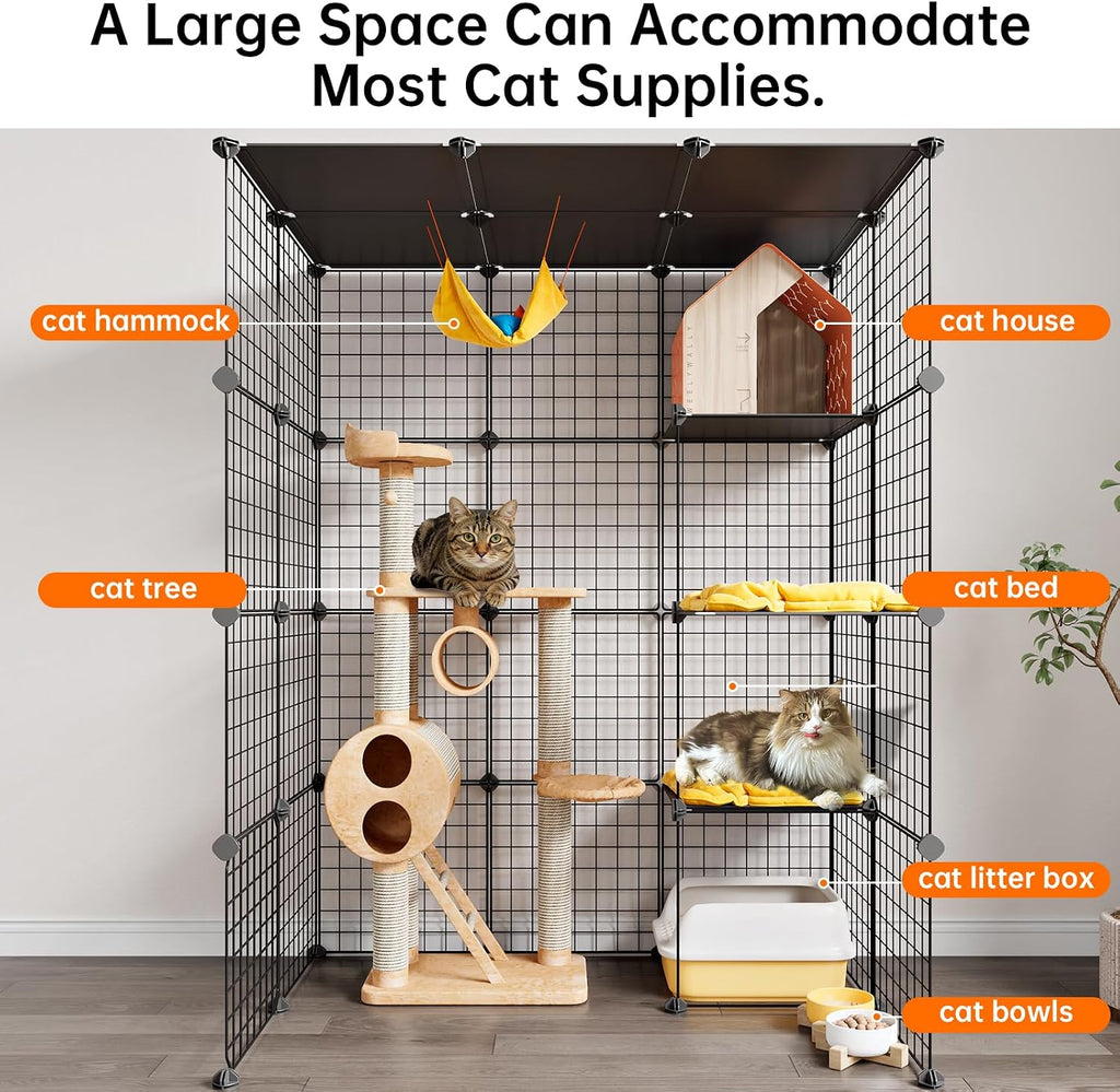Oneluck Extra Large Cat Cage,4-Tier Catio, DIY Metal Cat Enclosure with Platforms,55 Inch Indoor Cat Cage for 1-3 Cats, Indoor Cat Playpen for Cats Rabbits Small Animals