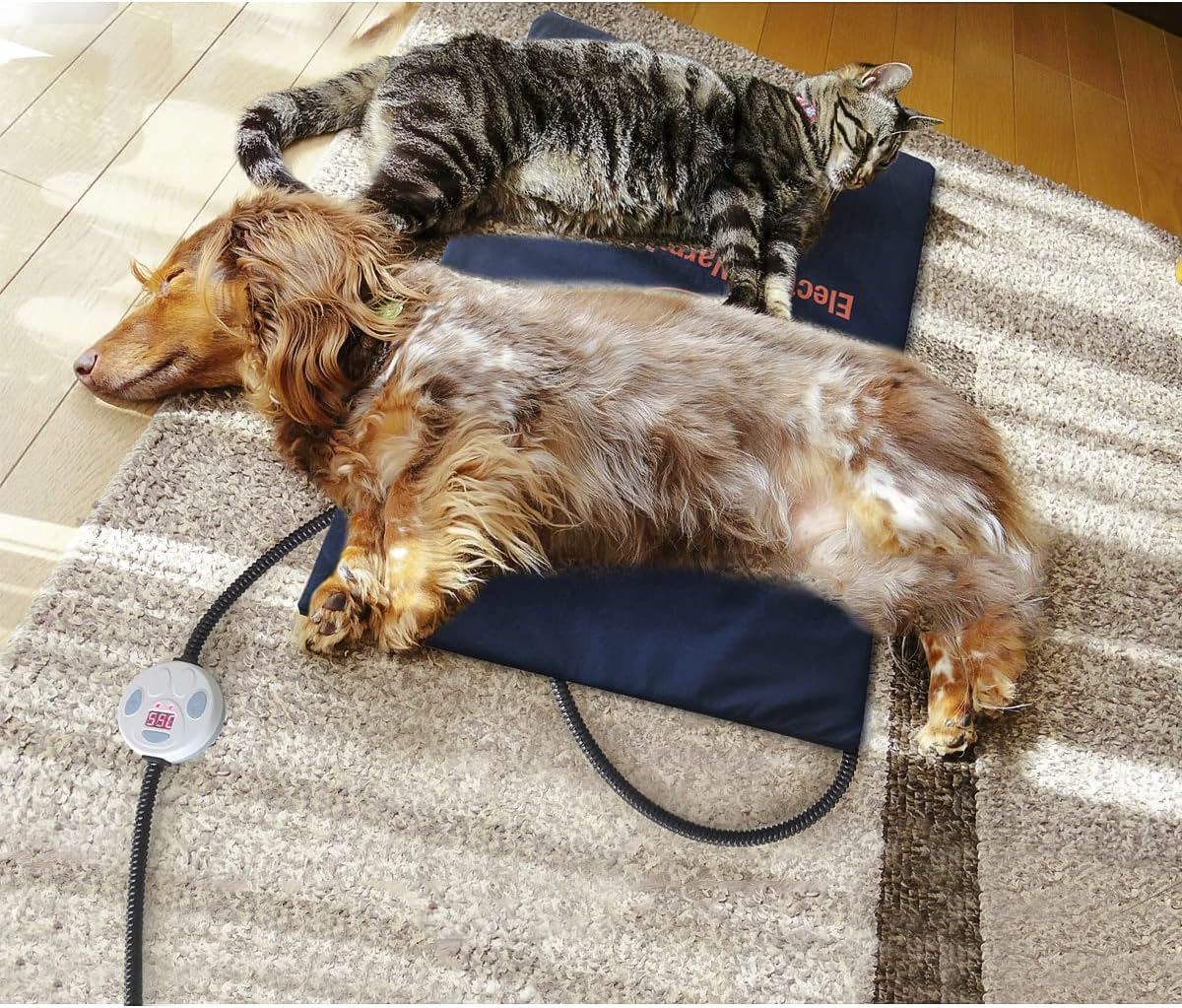 NAMSAN Heated Cat Bed, 7-Level Adjustable Temperature Rabbit Warming Mat, Outdoor/Indoor Dog Cage Heating Pad with Chew Resistant Cord, Blue