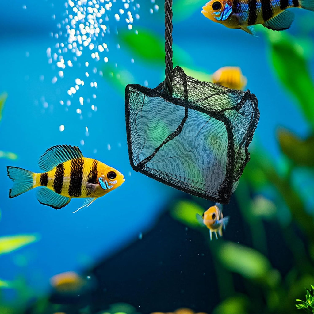 3 Aquarium Fish Net Fine Mesh Quick Catch Skimmer 4/5/6 Inch Black