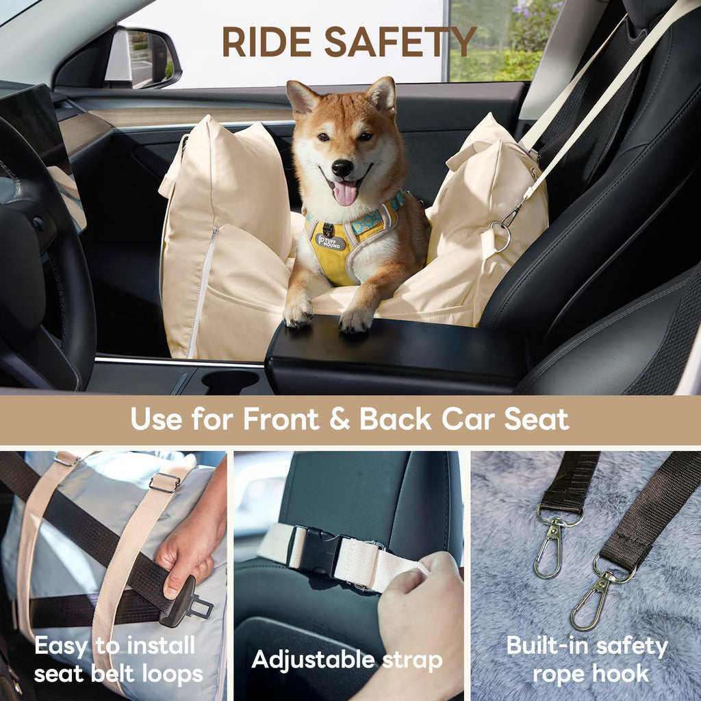 PETTENA Dog Car Seat for Dogs, Premium Dog Booster Seat with Storage Pockets, Detachable Washable Portable Dog Bed, Waterproof Puppy Car Bed,Car Seat for Small/Medium Dogs/Cats (22" x 23.6" x 17.3")