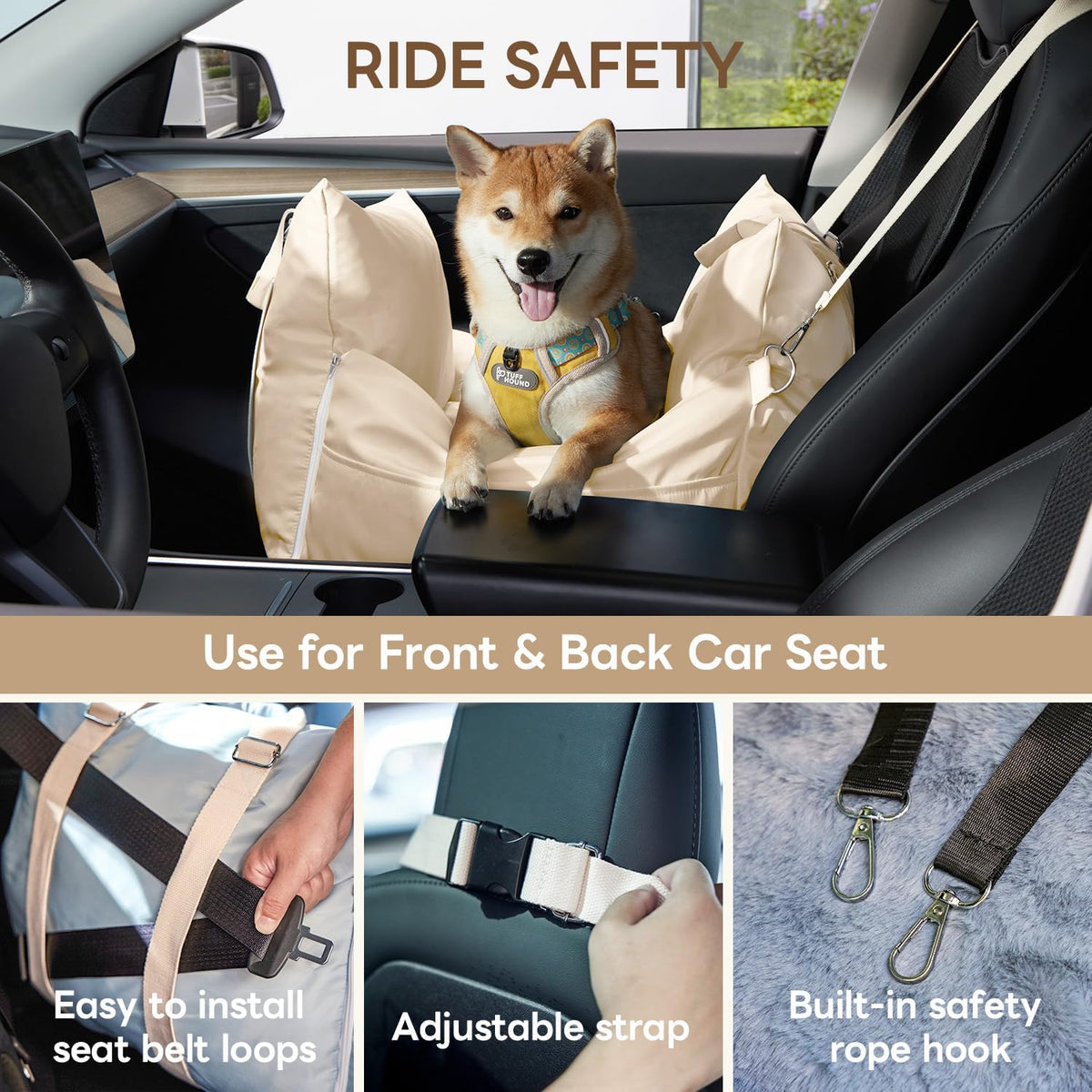 PETTENA Dog Car Seat for Dogs, Premium Dog Booster Seat with Storage Pockets, Detachable Washable Portable Dog Bed, Waterproof Puppy Car Bed,Car Seat for Small/Medium Dogs/Cats (22" x 23.6" x 17.3")