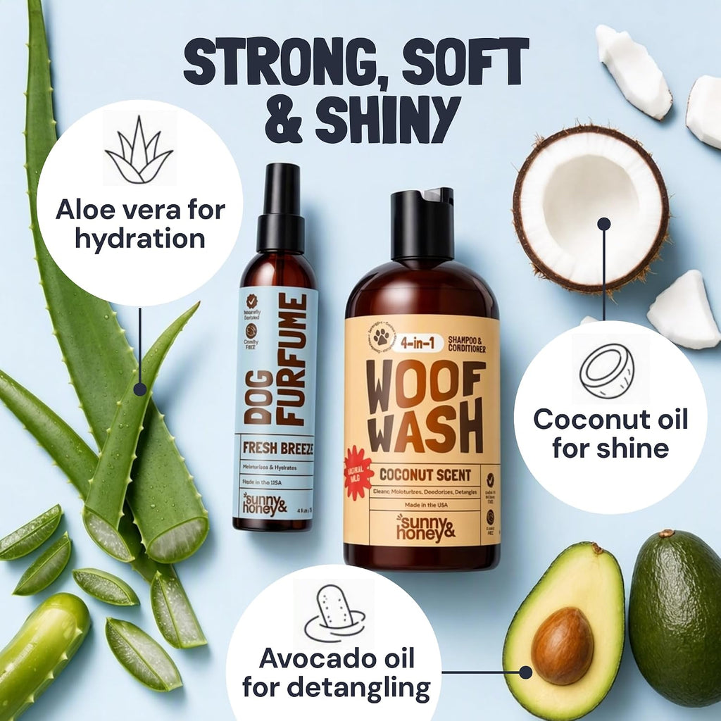 Detangling Dog Shampoo and Conditioner with Dog Perfume, Sunny & Honey