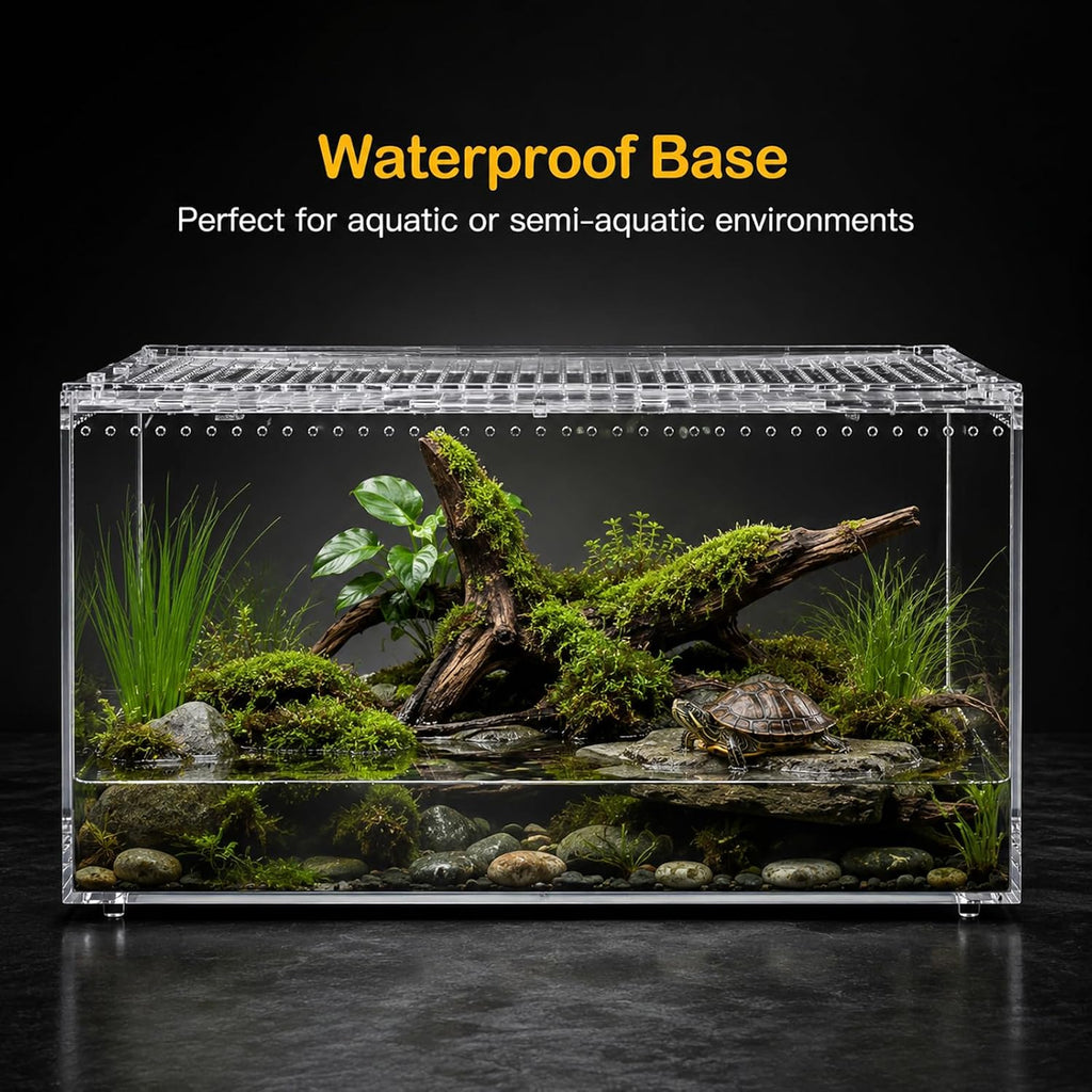 Reptile PC Terrarium, Anti‑Escape Magnetic Lid Enclosure