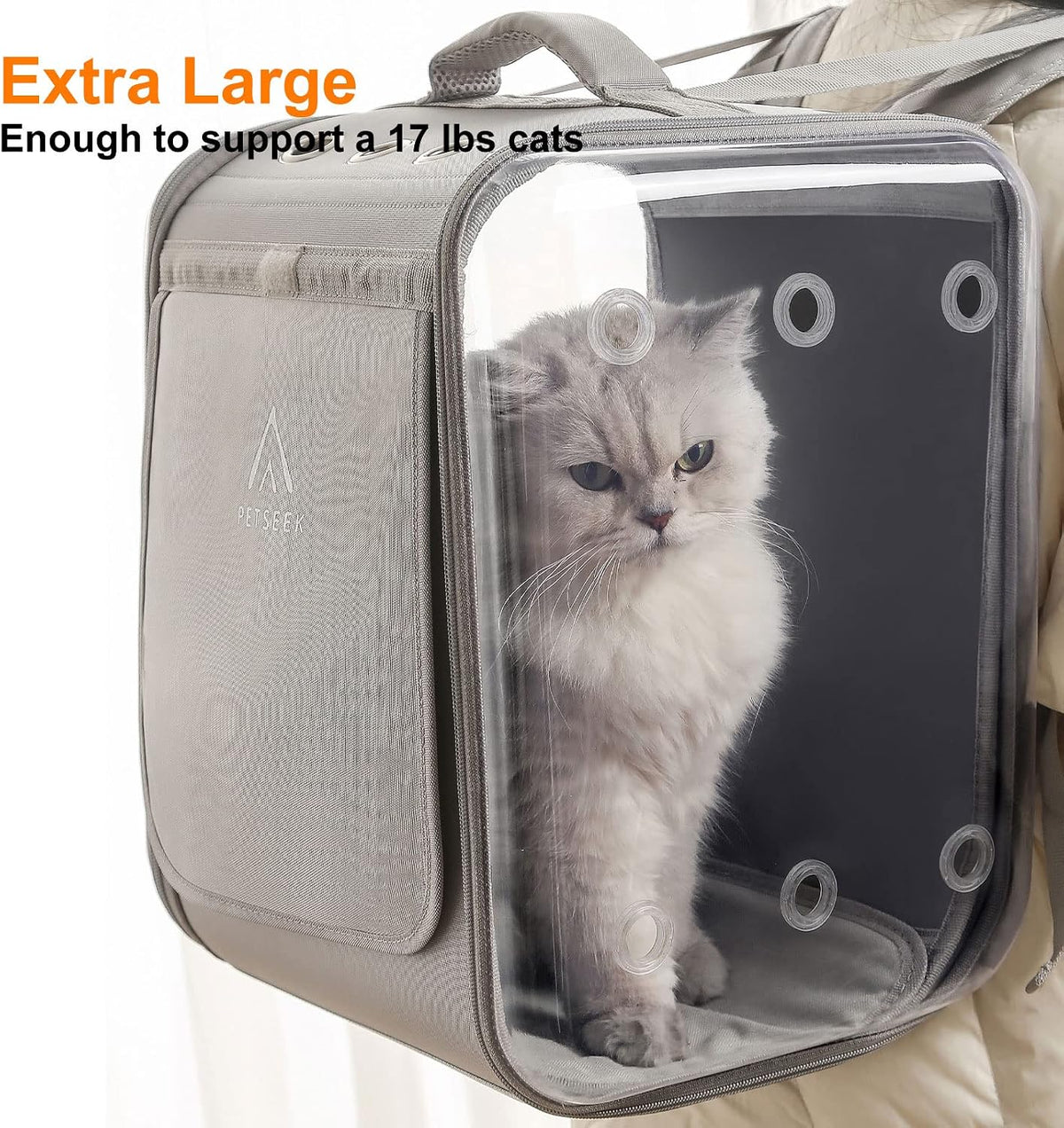 Cat Backpack Carrier Large Pet Backpack Carrier, 17lbs Load-Bearing Ventilated Design Dog Backpack Carrier for Small Dogs, Sturdy Cat Bubble Backpack for Travel, Hiking & Outdoor Use, Grey
