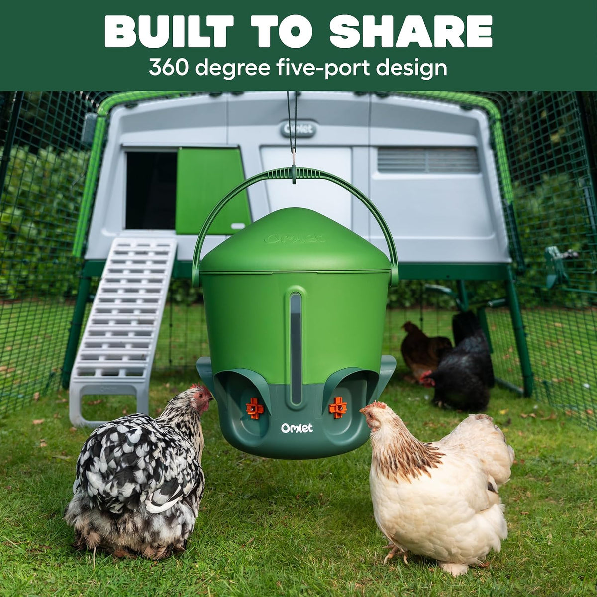 Omlet Insulated Chicken Waterer, 3 Gallon | Stay-Clean Automatic Water Dispenser for Chickens | BPA-Free | Anti-Roost Domed Lid | Includes 5 Cups & Nipples | Eglu Green