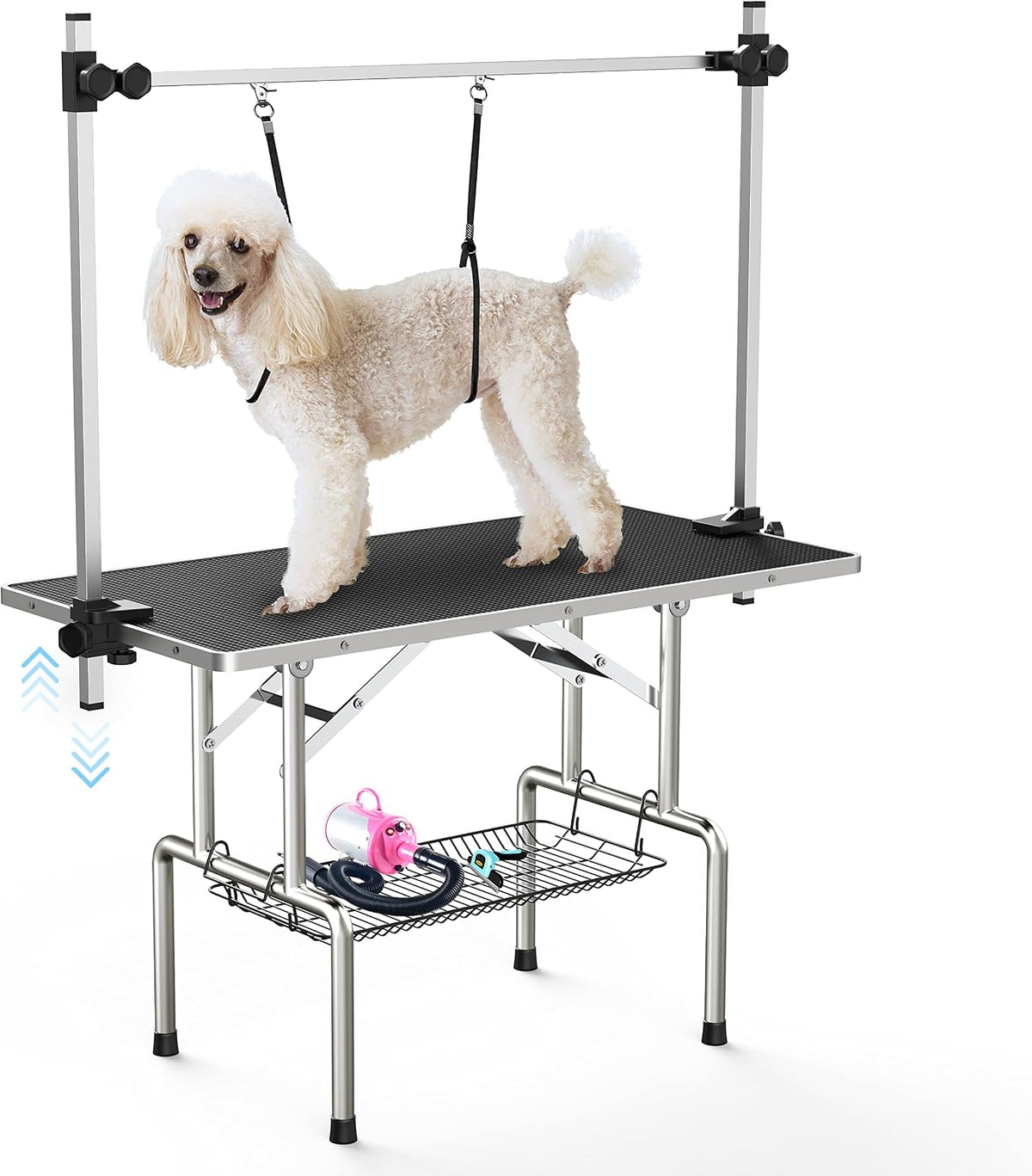 Lyromix 36'' Foldable Dog Grooming Table with Arms/Nooses/Mesh Tray, Black