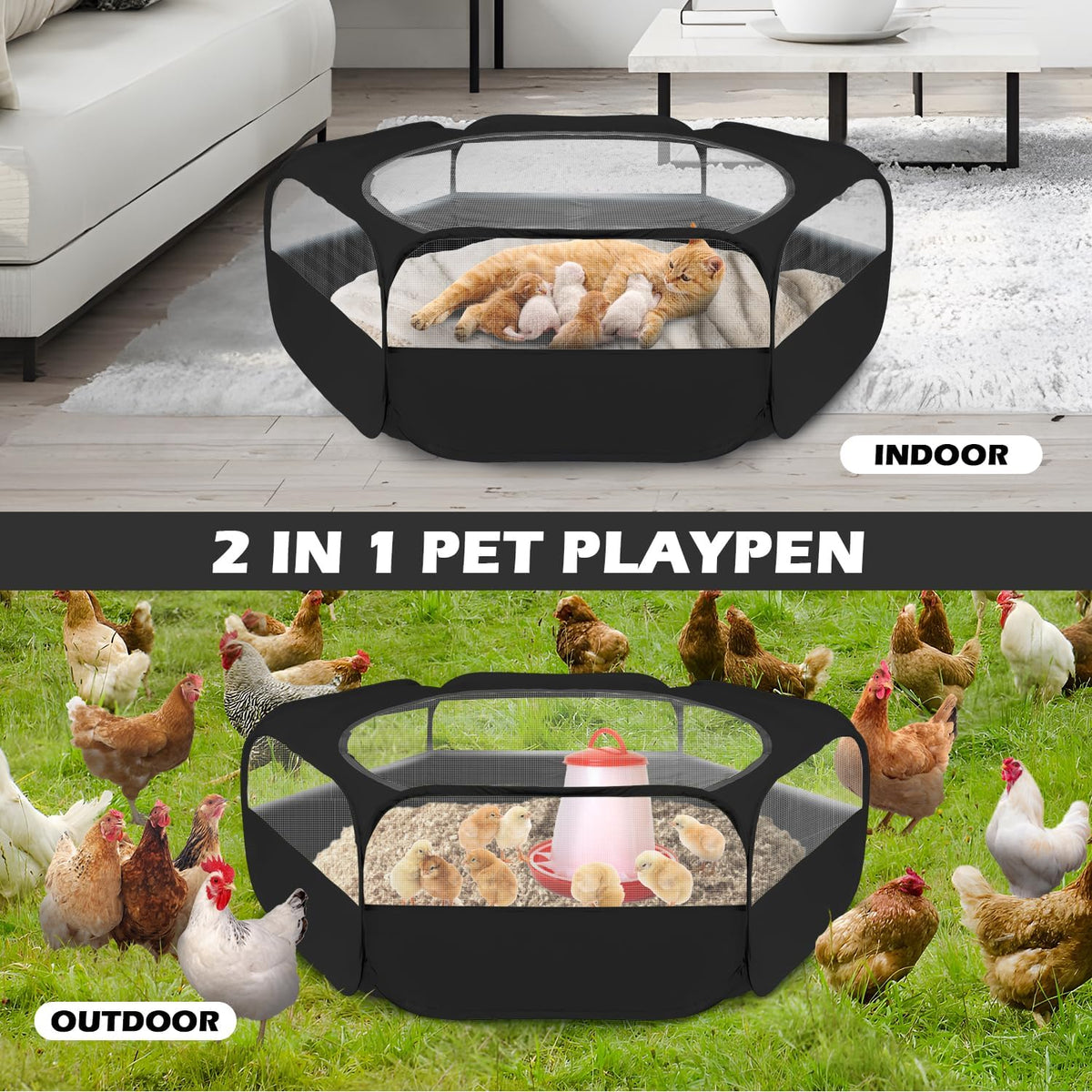 UWE Small Animal Playpen, Waterproof Foldable Pet Playpen, Black