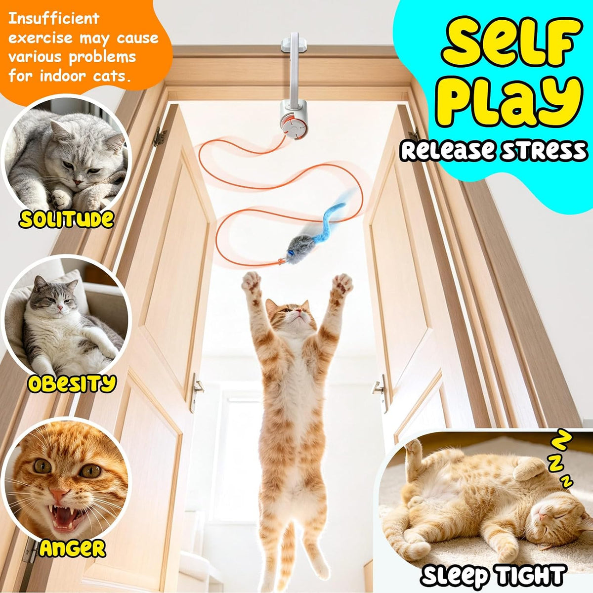 Automatic Interactive Cat Toy for Indoor Cats, Doorway Cat Kittens Toys