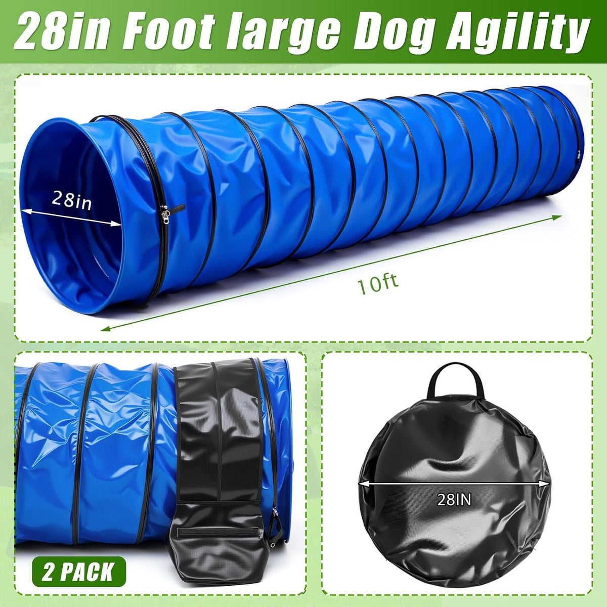 Briwooody 28in X 10ft Dog Agility Tunnel PVC for Large Dogs, Blue