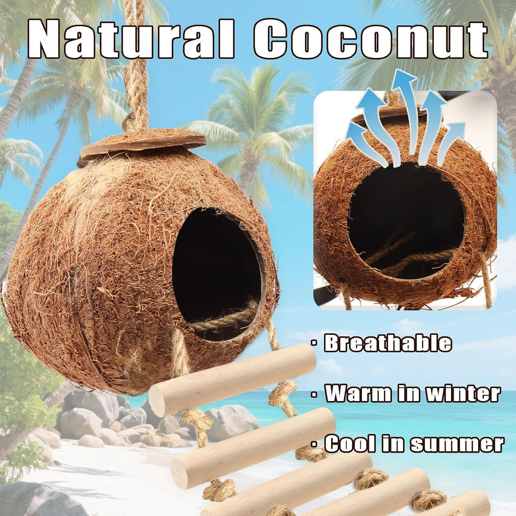 Reptile Tank Accessories Natural Coconut Shell Hideout & Climbing Ladder