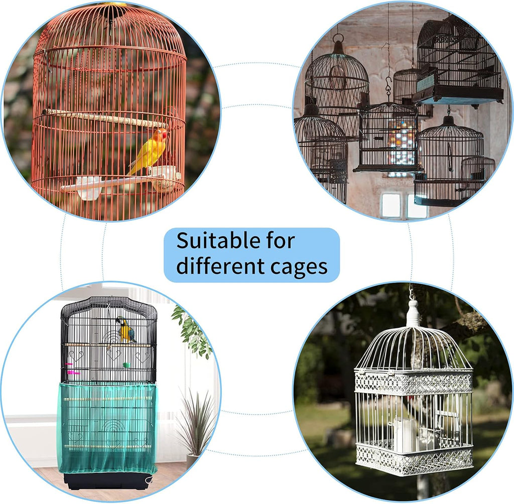 Daoeny Universal Bird Cage Cover, Adjustable Seed Feather Catcher, Soft Airy Nylon Mesh Parrot Net, Birdcage Cover Skirt Sheer Guard for Round Square Cages (Green)