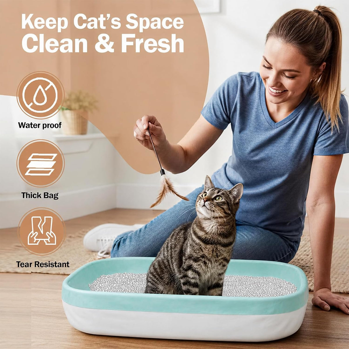 Extra Thick Jumbo Cat Litter Box Liners 36x19 Inches, 25 Bags