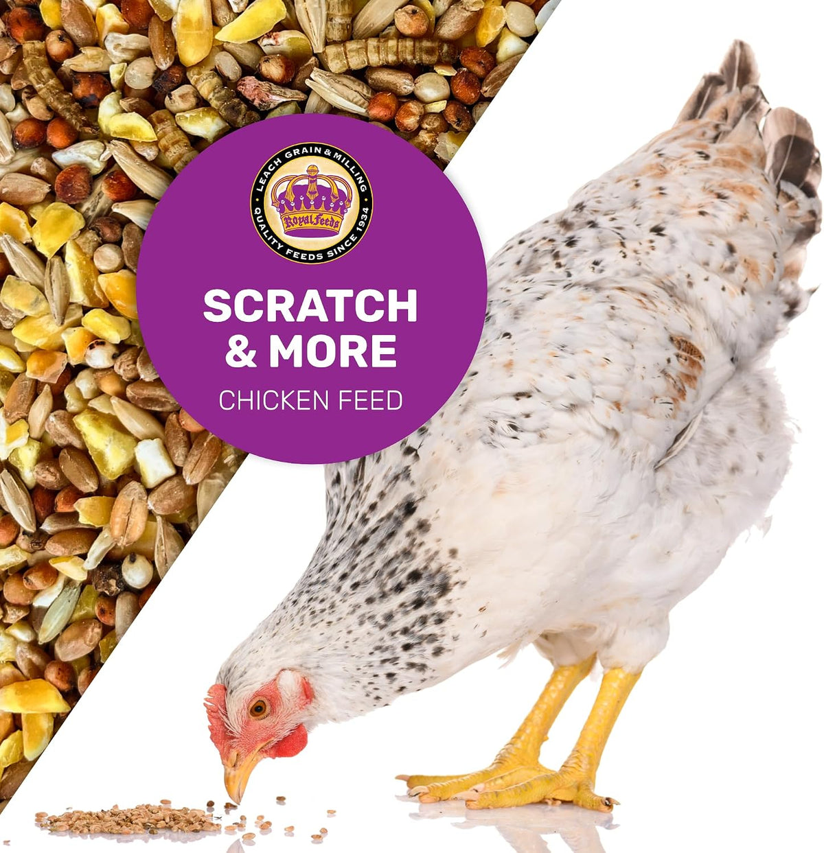 Scratch & More Chicken Feed - Enriched 5-Grain Mix with Mealworms & Fish Oil
