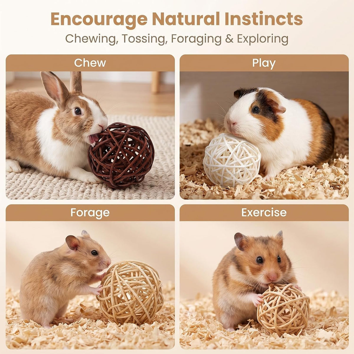 30pcs Bunny Chew Grass Balls, Willow Balls for Rabbits Guinea Pig Chew Toys