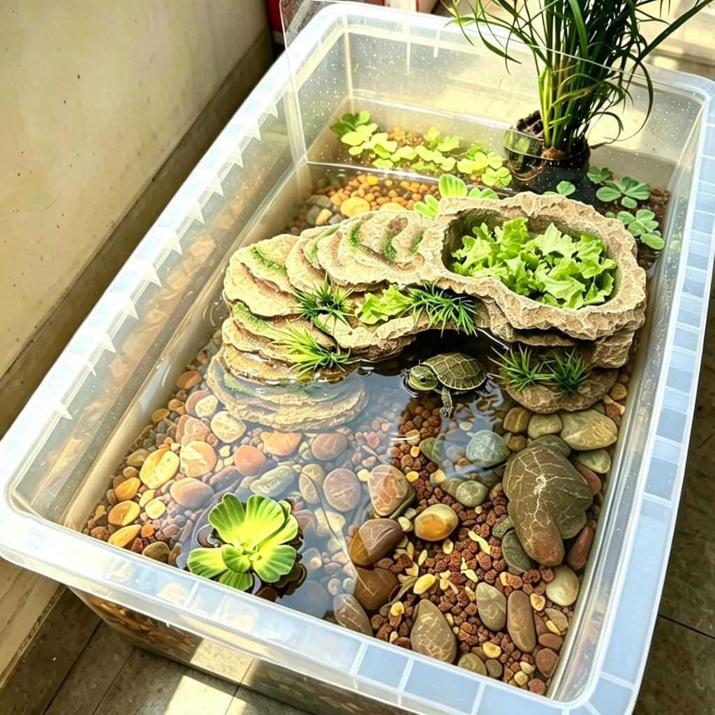 PINVNBY Turtle Basking Platform,Tortoise Resin Dock Resting Rock Reptile Habitat Ornament Hiding Cave Floating Ledge Aquarium Decoration for Bearded Dragons,Lizard,Newts,Frogs