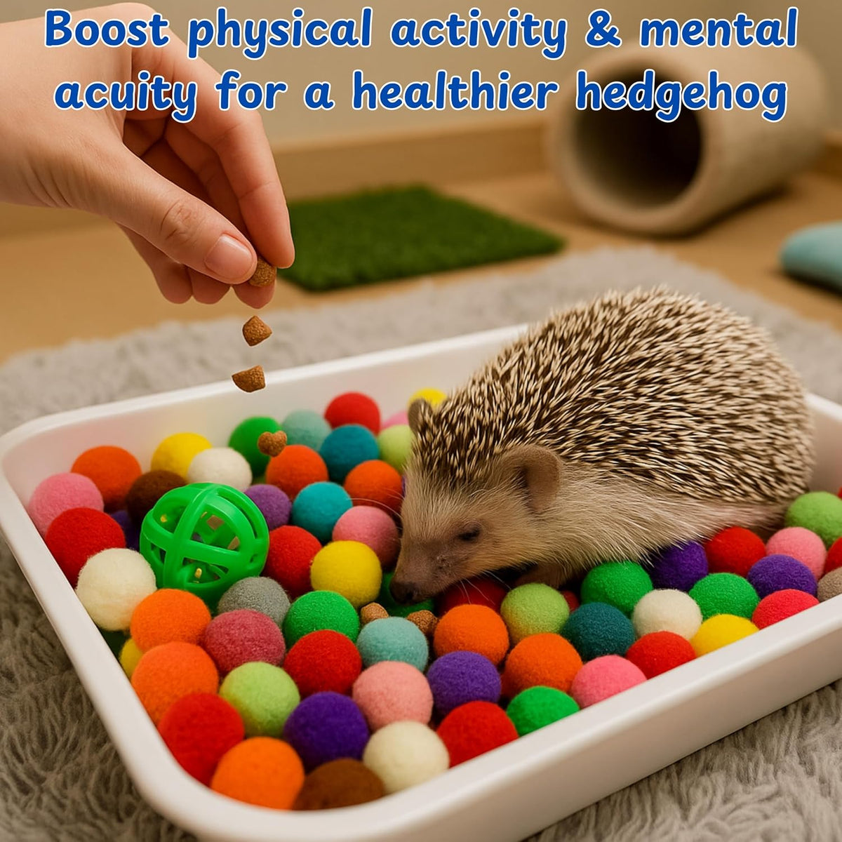 Dig-Box Tray For Hedgehog Cage With Ball Toy, Funny Dig-Box Tray Toys for Hedgehogs, Ball Bell Toy for Hamster Ferret Kitten Cat, Hedgehog Accessories, Small Animal Accessories (White, 8.4*5.9*1.6in)