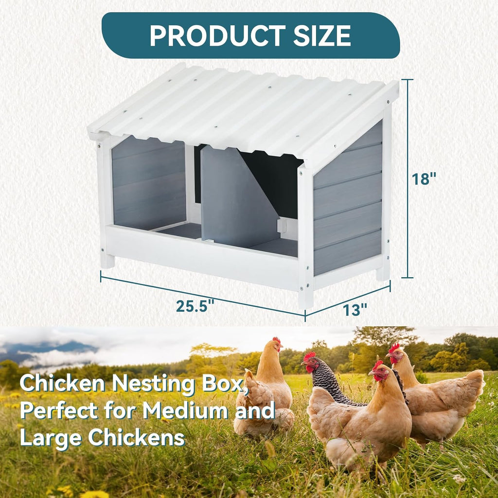 PETSFIT 2 Holes Chicken Nesting Box, PVC Waterproof Roof, Privacy Cover