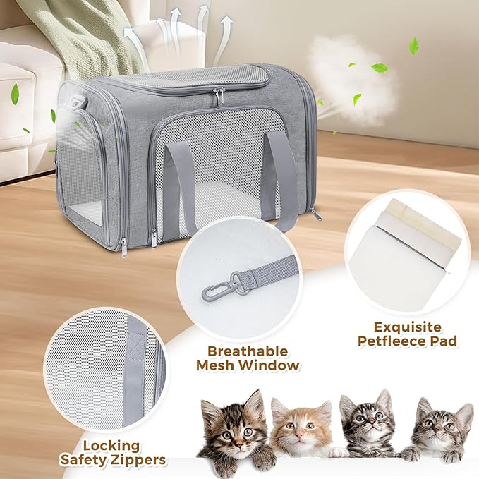 Cat Carrier Soft for Pets Up to 15 Lbs, Cat Travel Bag Soft-Sided - Image 3