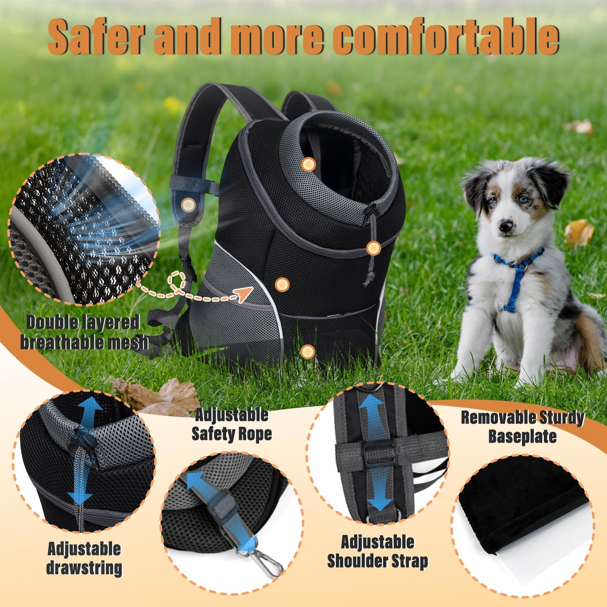 Dog Front Carrier Backpack, Adjustable Breathable Dog Backpack
