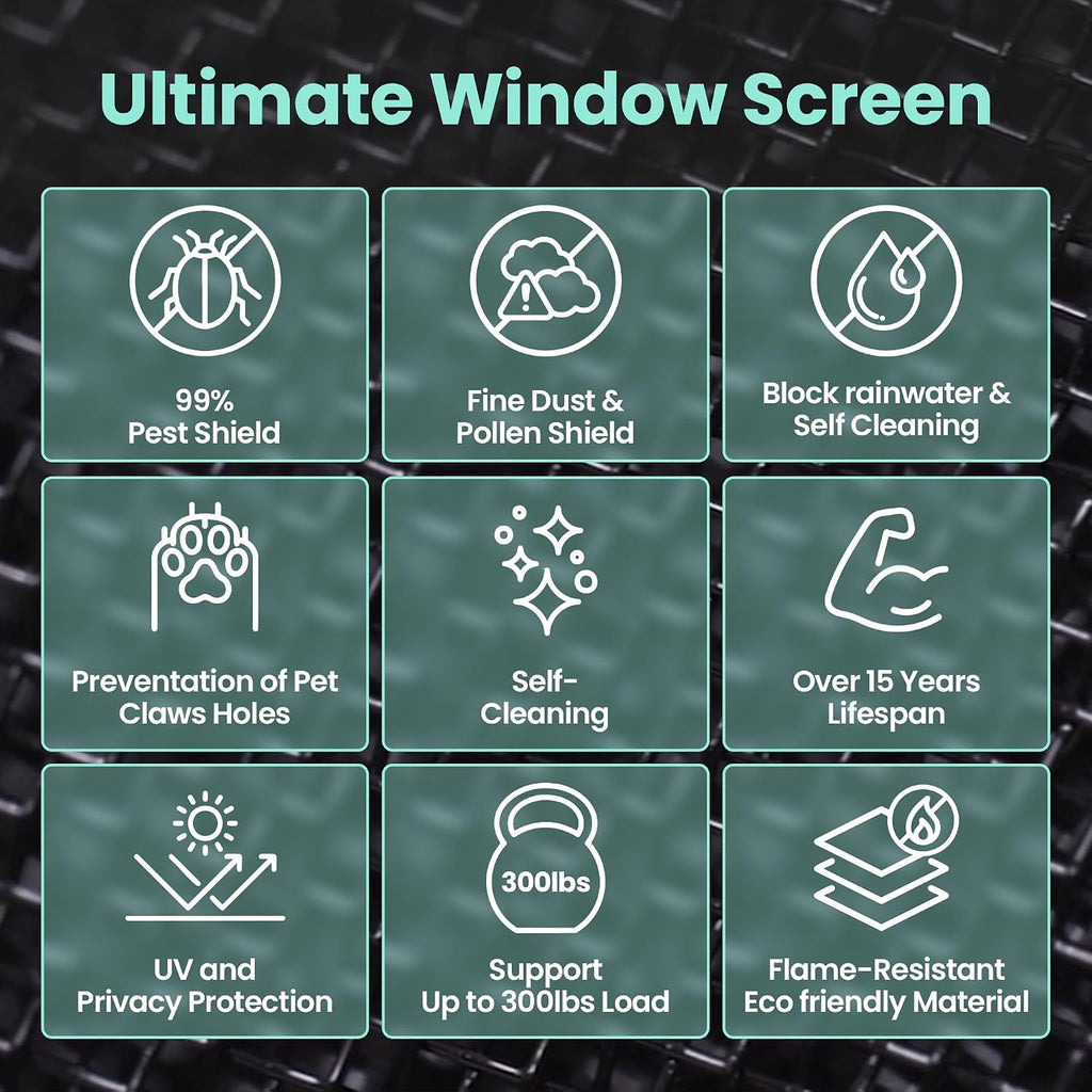51in X 190in Window Screen Mesh, Replacement, Water-Resistant, Pet Resistant, Fine Dust & Pollen Proof, 30Mesh, Durable New Material, DIY Tools Included