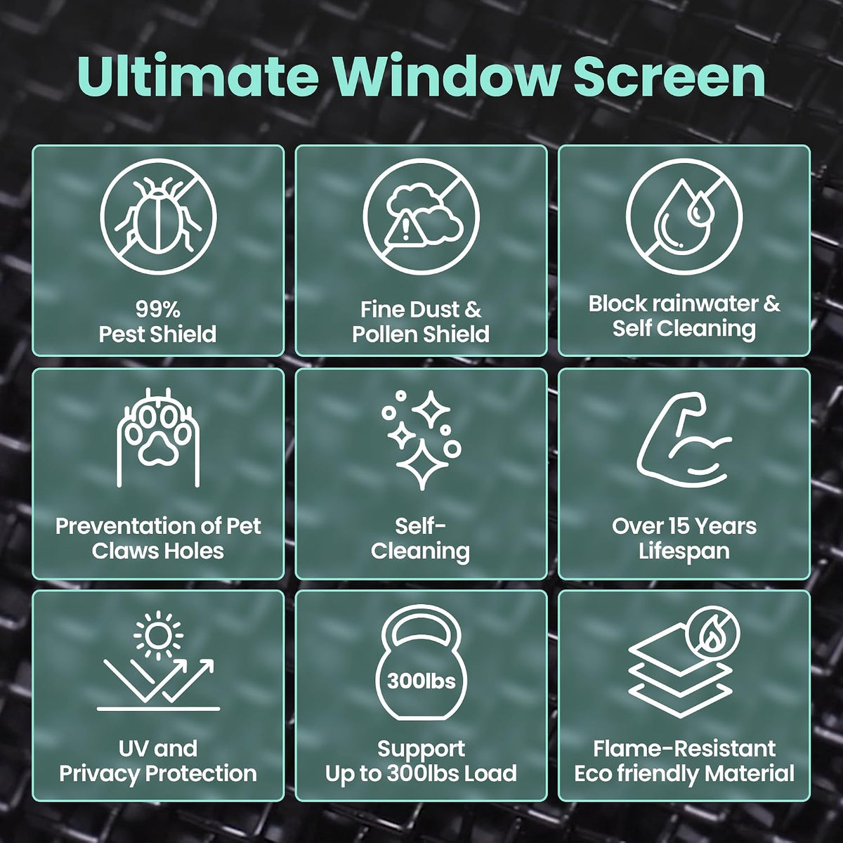 51in X 190in Window Screen Mesh, Replacement, Water-Resistant, Pet Resistant, Fine Dust & Pollen Proof, 30Mesh, Durable New Material, DIY Tools Included