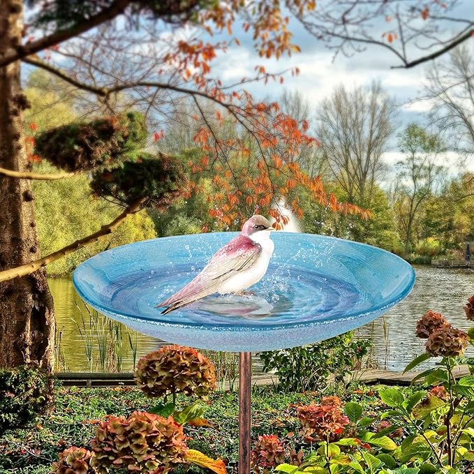 VCUTEKA Outdoor BirdBath Glass Bird Bath Garden Bird Feeder - Image 8