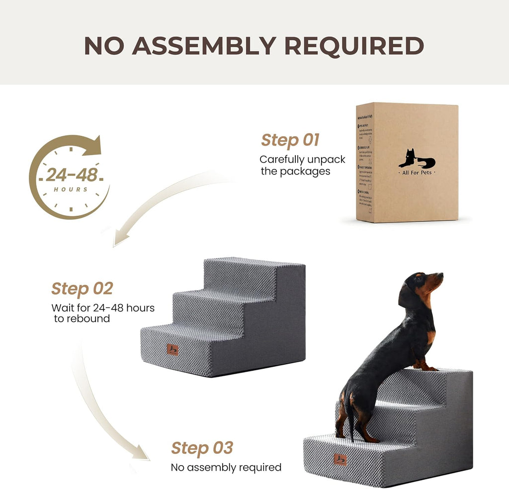 Dog Stairs 3-Step 13.5” H for Bed and Couch Grey