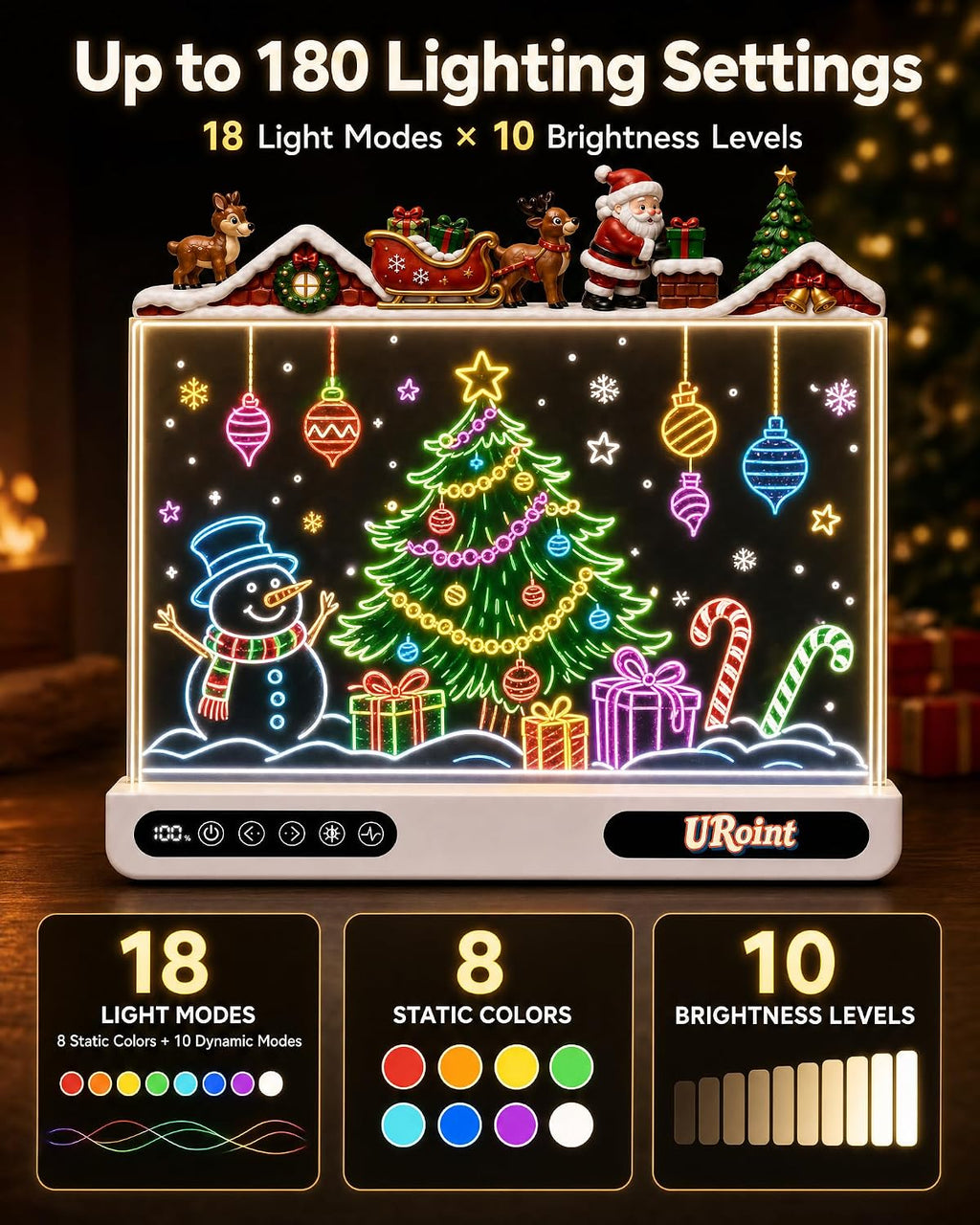 LED Drawing Board for Kids Rechargeable TypeC with Santa & Reindeer