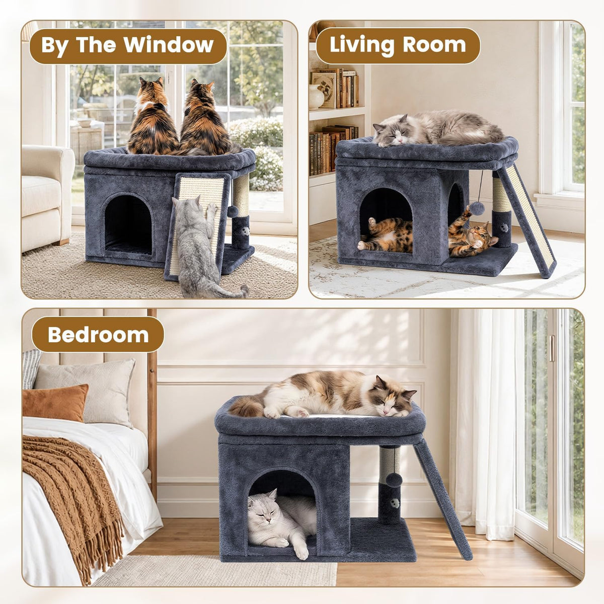 Cat Tree Tower with Scratching Post for Large Kitty, Dark Grey