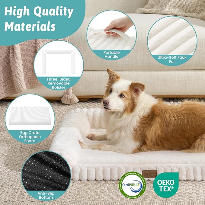 Cute Dog Bed for Extra Large Dogs, Faux Rabbit Fur Orthopedic Foam Dog Bed - Image 6