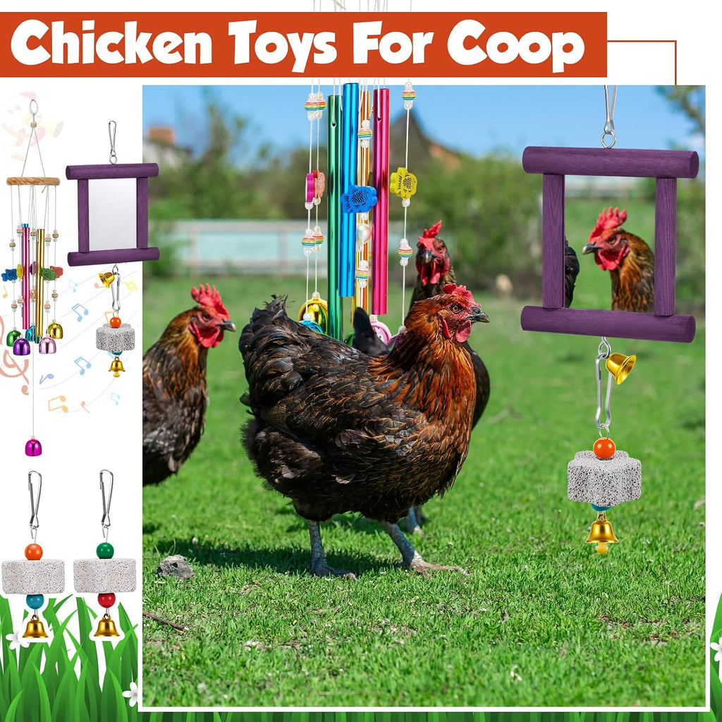 VioraWhite 7 Pcs Chicken Toys, Mirror Grinding Stone, Yellow, Purple