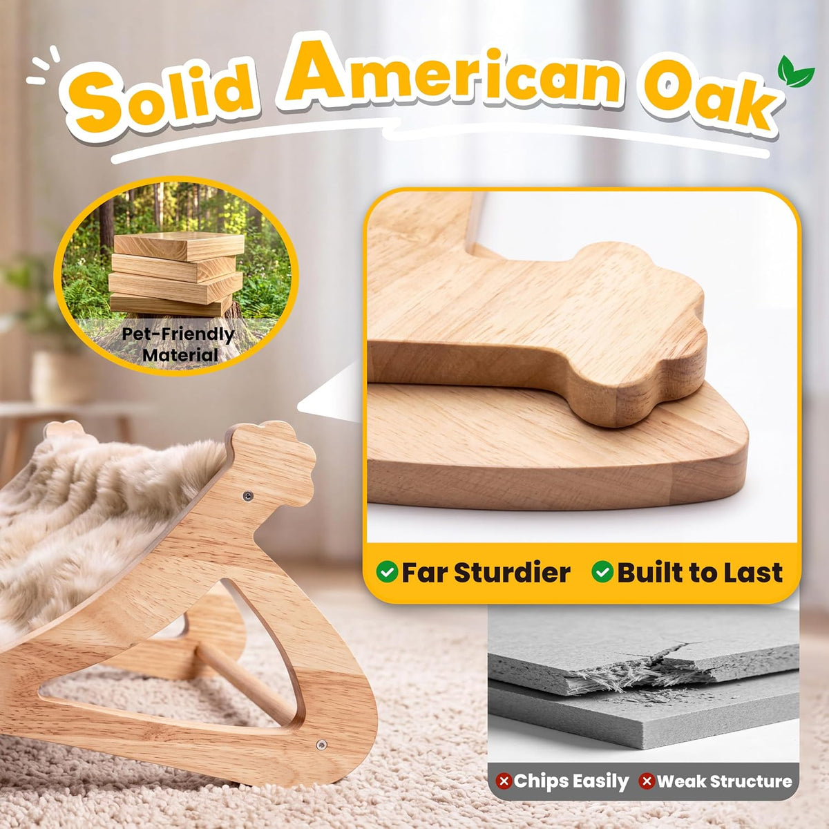 Elevated Cat Bed for Indoor Cats, Cute Paw-Shape Cat Hammock Couch with Cozy Washable Cushion, Solid Wood Pet Furniture for Kitty, Puppy & Bunny (Warm Beige)
