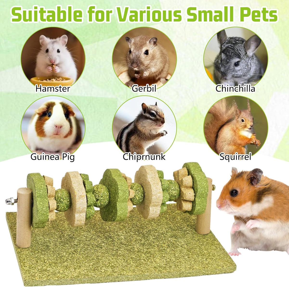 Fhiny Hamster Chew Toy, Rotating Guinea Pig Teeth Hay Enrichment Toy Large