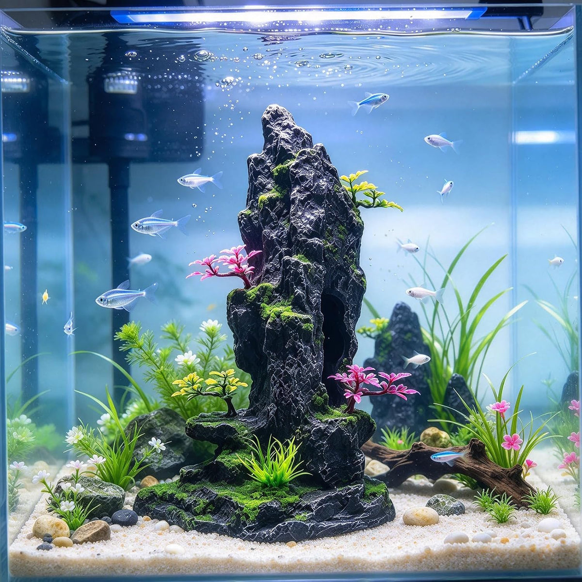 Large Fish Tank Decortion Mountain View Aquarium Rock Tree Plant Decor Cave
