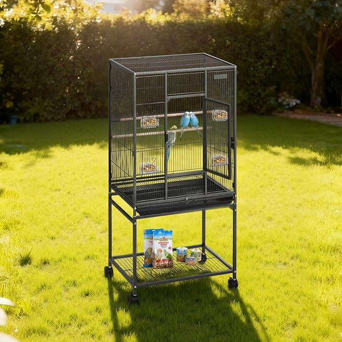 VEVOR Bird Cage, 24.6 x 16.7 x 53.9 inch, Flat Top, Wrought Iron Bird Flight - Image 8