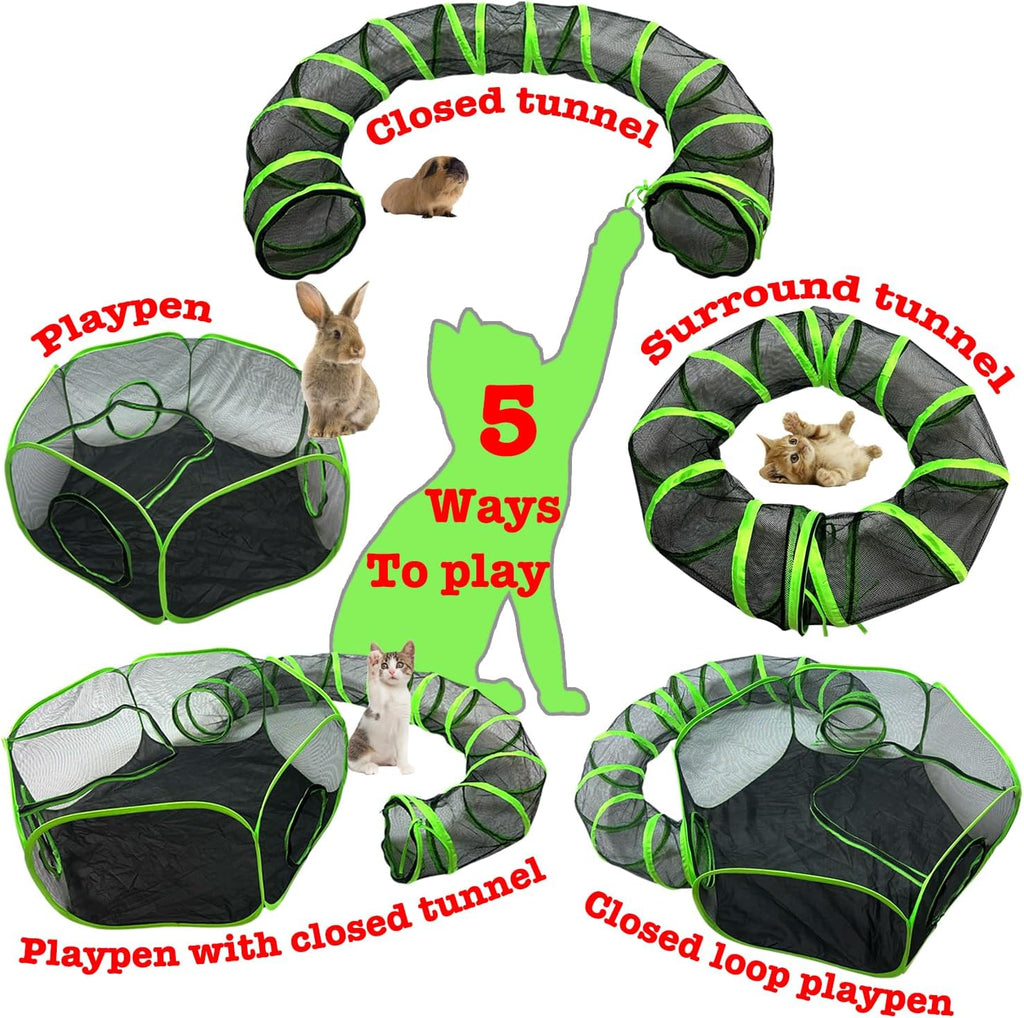 Small Animal Playpen Guinea Pig Hedgehog Cage Rabbit Cage with Fun Surround Tunnel Breathable & Transparent Pop Open Exercise Yard Fence with Top Cover Anti Escape