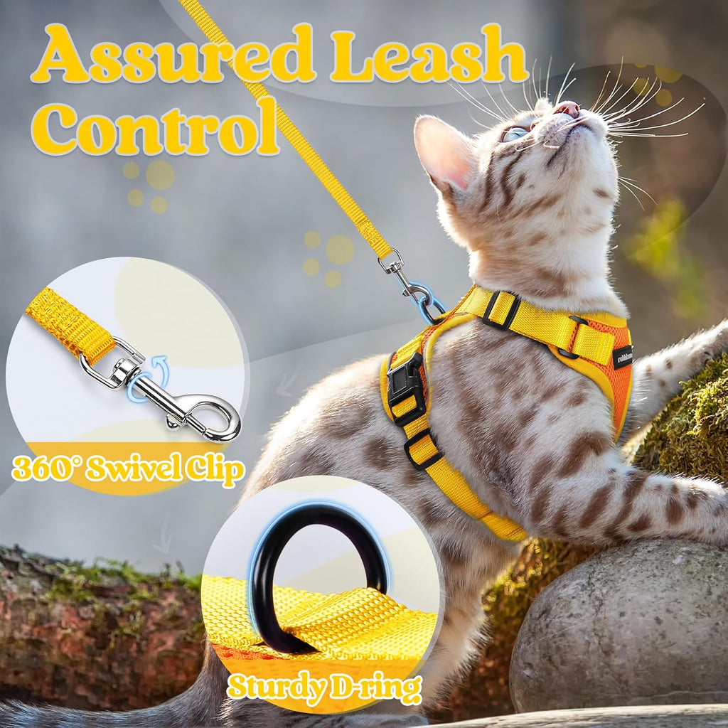rabbitgoo Cat Harness and Leash Set, Soft Breathable Vest, Orange & Yellow