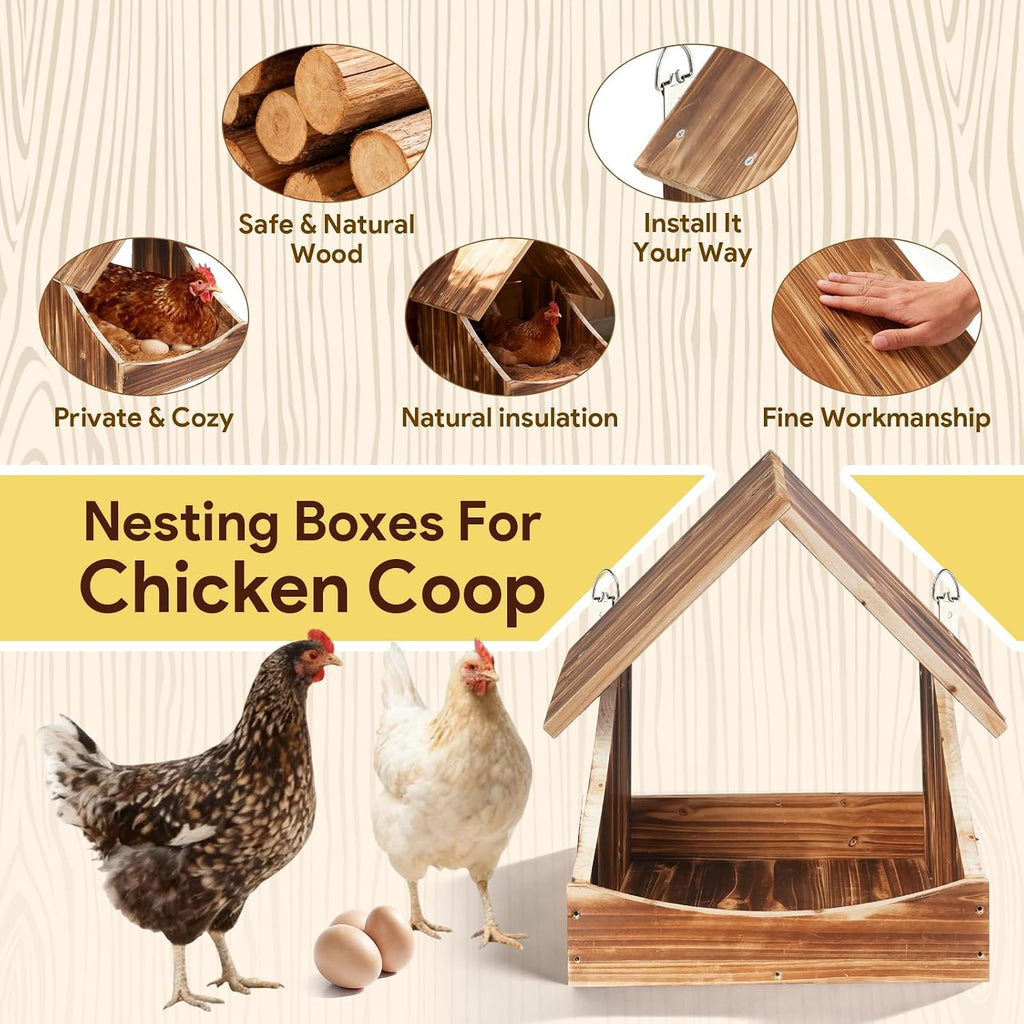 Chicken Nesting Boxes, 3 Pack Wall-Mounted Wooden Nesting Box,Specialized for Chicken Coops, Features a Cozy & Private Laying Space, Suitable for Chickens, Ducks and Other Poultry