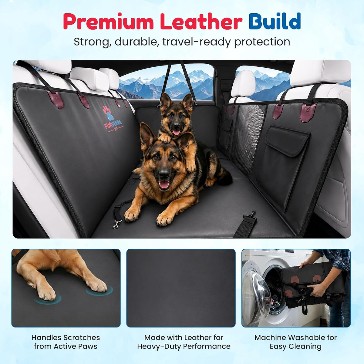 Back Seat Extender for Dogs with Hard Bottom, Dog Back Seat Protector with Silicon Pet Bowl, Mesh Window & Extra Pockets, Waterproof, Hammock Style, Anti Scratch, Holds up to 400lbs