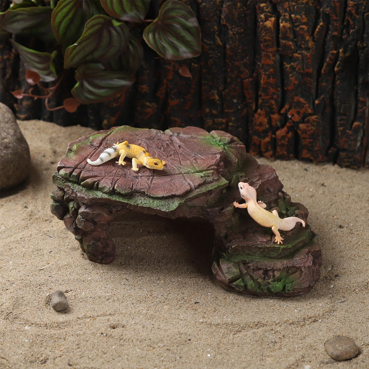 IBWell Turtle Basking Climbing Platform Aquarium Fish Tank Ornament Reptile Climbing Ramp Decorations for Salamanders Amphibians Newts, Terrace Tortoise Resting - Sienna