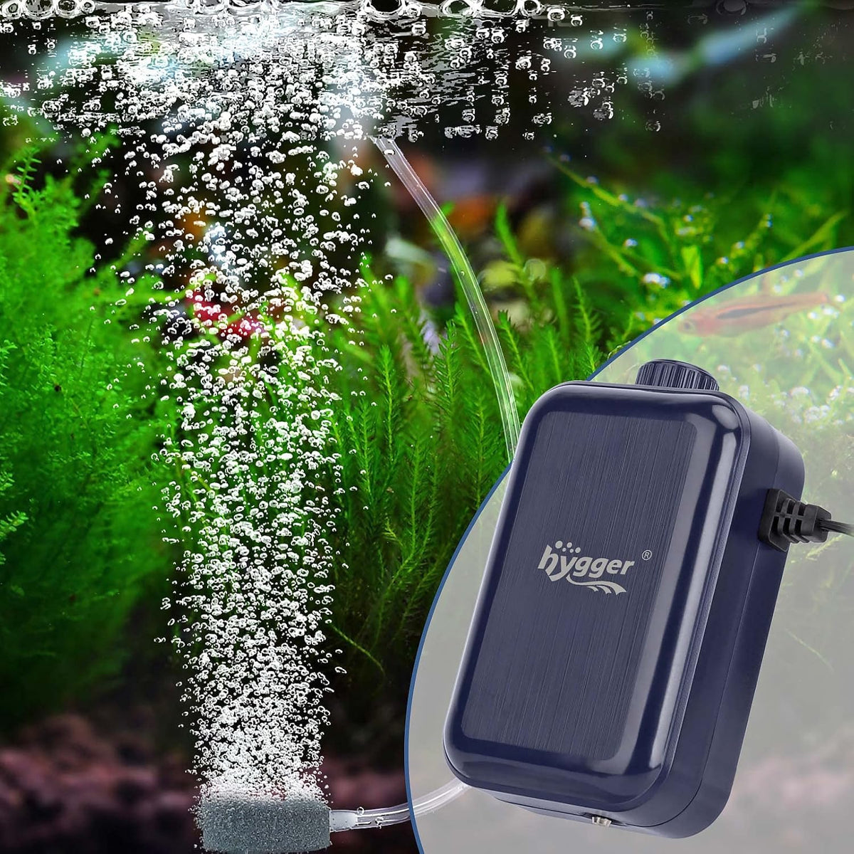 hygger Aquarium Air Pump,Adjustable Oxygen Pump，Silent Powerful Aerator Pump 2W/3W/4.5W/6W/ 1/2 Air Outlets Ultra for Up to 100 Gallon Tank