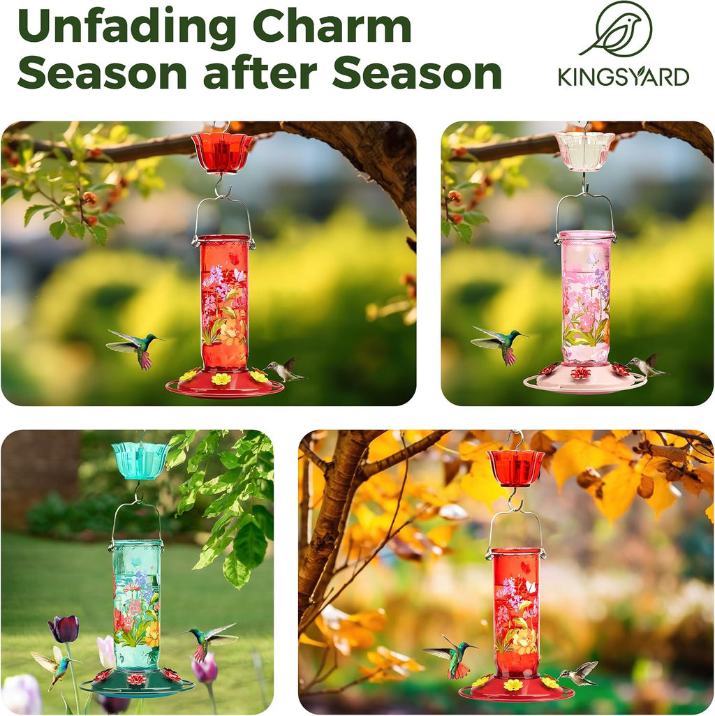 Kingsyard Patterned Glass Hummingbird Feeder for Outdoor Hanging