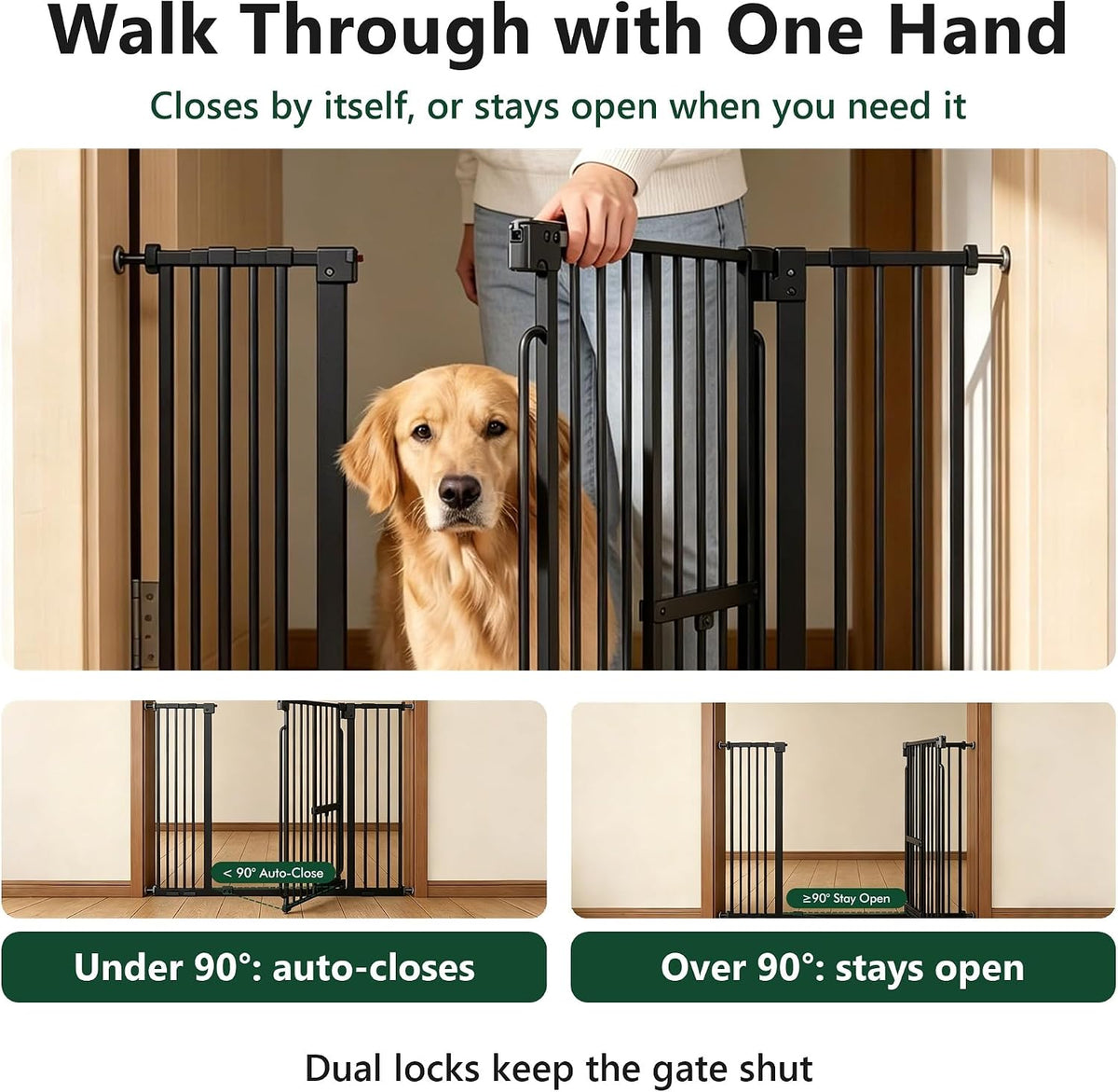 Dog Gate with Adjustable Cat Door, 29.5-42.5 in Wide, Black