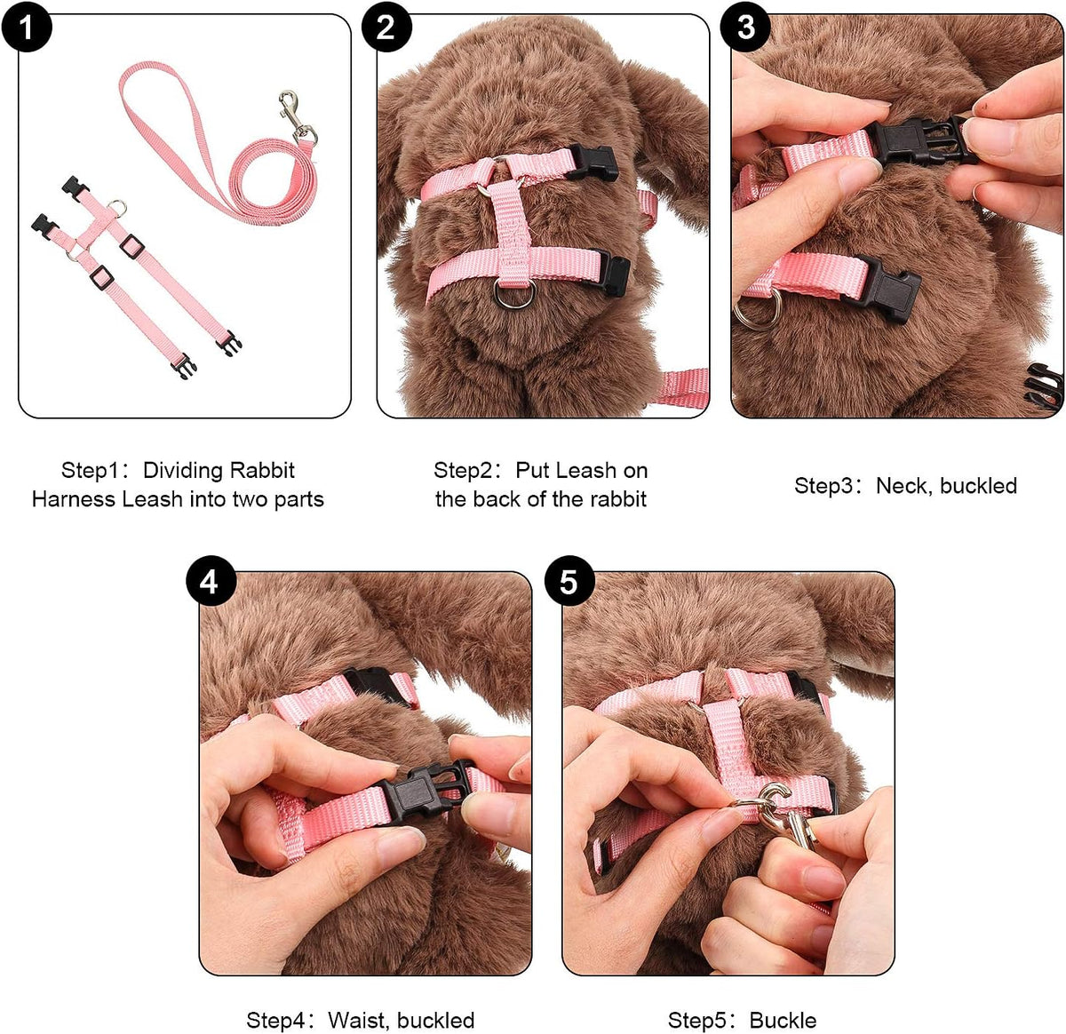 Outus 5 Pieces Adjustable Rabbit Harness and Leash Set, Fresh Color